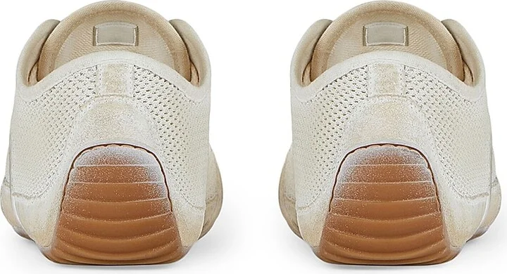Women's Slim Sneakers in Painted Mesh and Suede - Beige White - Size 6 - Image 5
