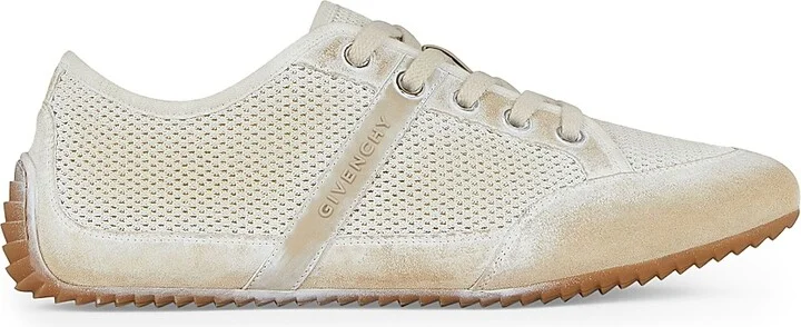 Women's Slim Sneakers in Painted Mesh and Suede - Beige White - Size 6