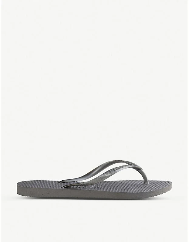 Womens Slim Steel Grey Logo-Embellished Rubber Flip-Flops 5