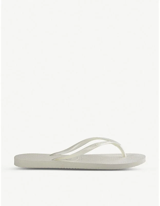 Womens Slim White Slim Rubber Flip-Flops 6/7