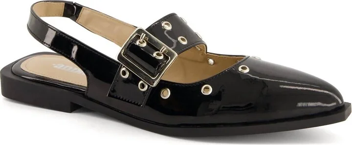 Women's Slingback Flats Wide Buckle In Black
