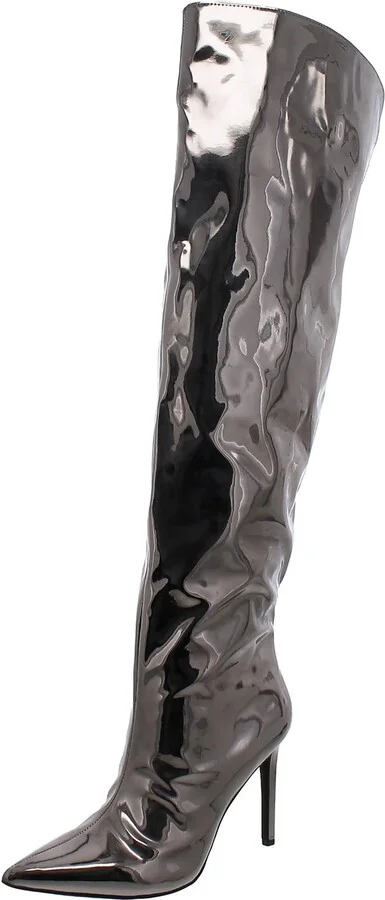 Womens Slip On Pointed Toe Knee-High Boots