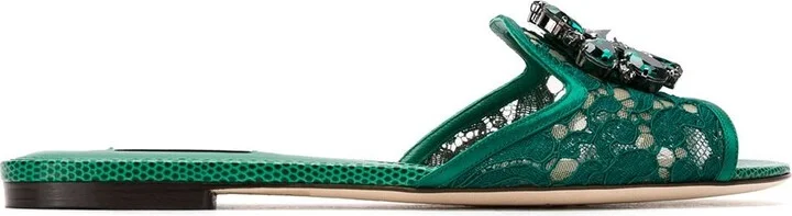 Women's Slippers In Lace With Crystals
