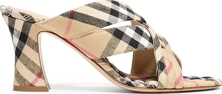 Women's Sloane 90MM Check Woven Sandals - Sand Check - Size 5.5
