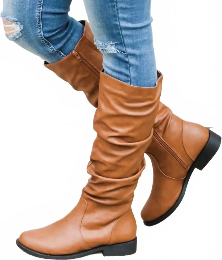 Women's Slouchy Crinkle Boots In Cognac