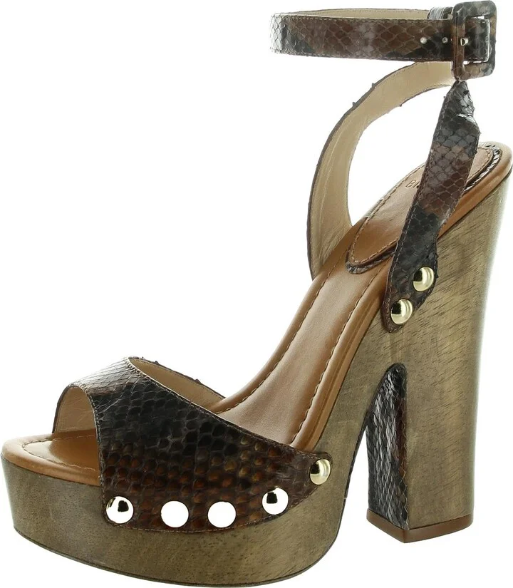 Womens Snake Print Leather Heels