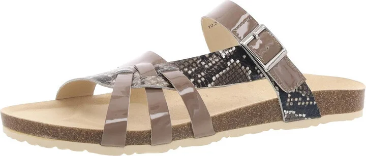 Womens Snake Print Patent Slide Sandals