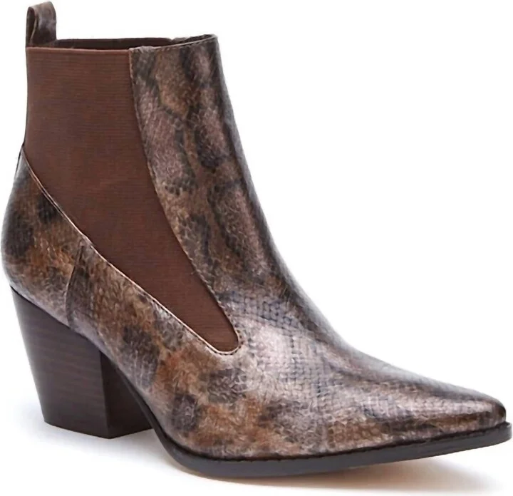 Women's Snakeskin Bootie In Chocolate