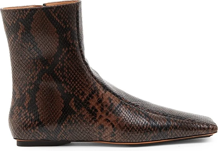 Women's Snakeskin-Printed Booties - Coffee - Size 5.5