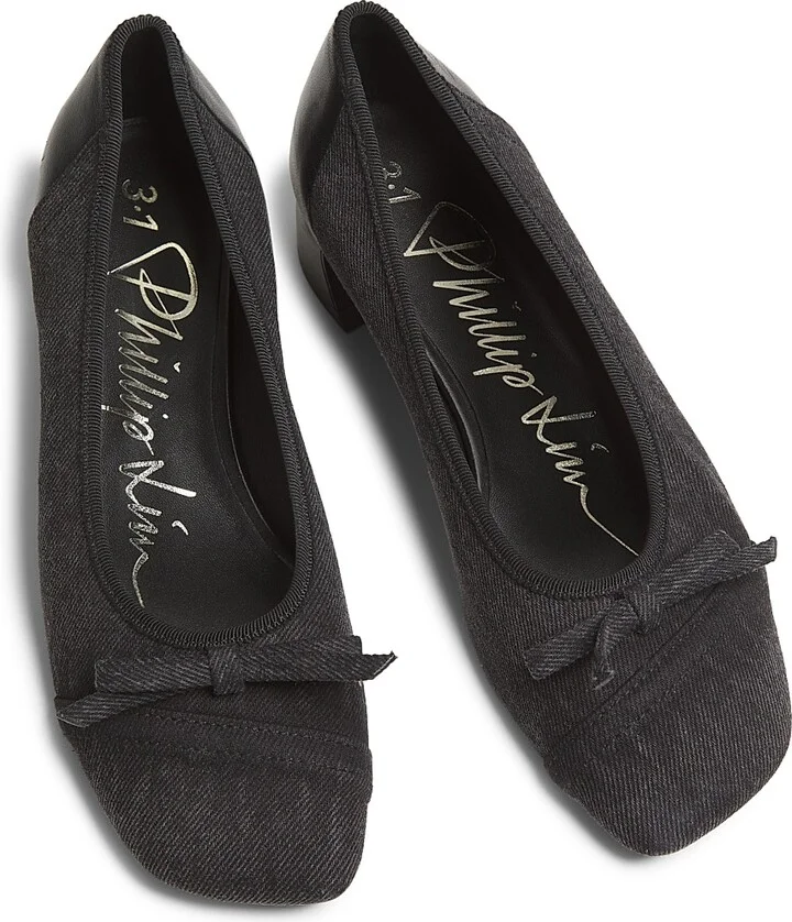 Women's Soft Denim Ballerina Crescent Pumps - Washed Black - Size 7 - Image 4