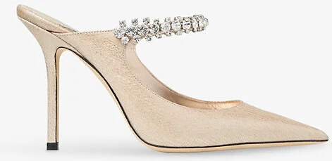 Womens Soft Gold Bing 100 Crystal-Embellished Patent-Leather Heeled Mules Eur 41.5 / 8.5 Uk Women