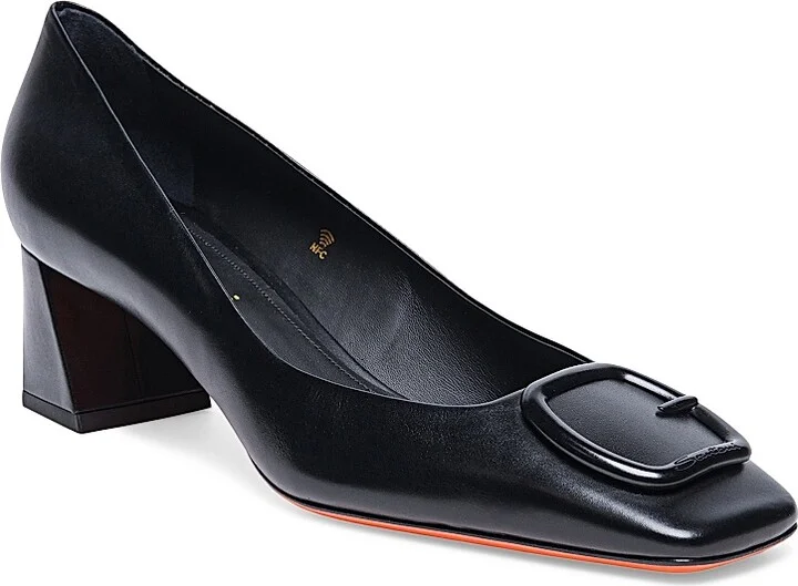 Women's Soft Square 50MM Leather Pumps - Black - Size 5 - Image 2