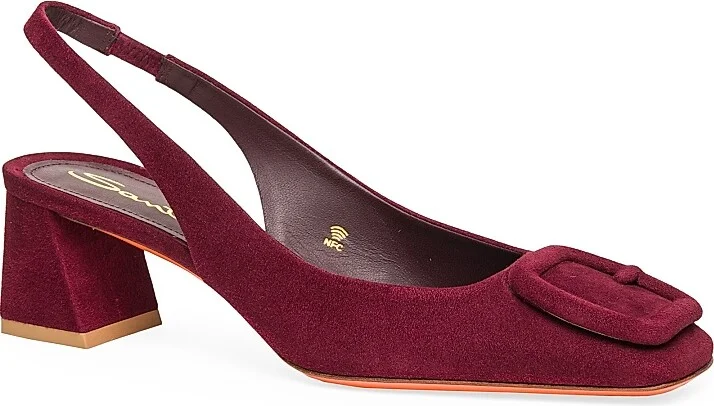 Women's Soft Square 50MM Suede Slingback Pumps - Burgundy - Size 10.5 - Image 2