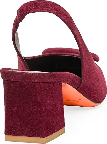 Women's Soft Square 50MM Suede Slingback Pumps - Burgundy - Size 10.5 - Image 3