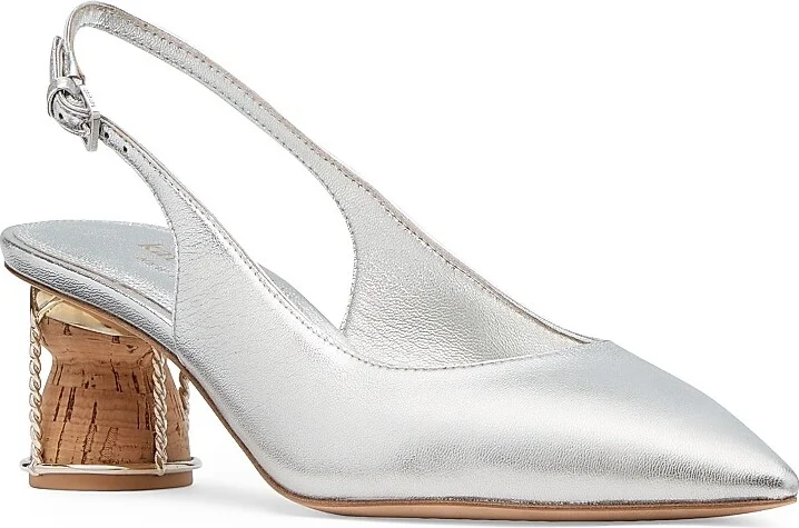 Women's Soiree 60MM Metallic Leather Cork-Heel Pumps - Silver - Size 5 - Image 2