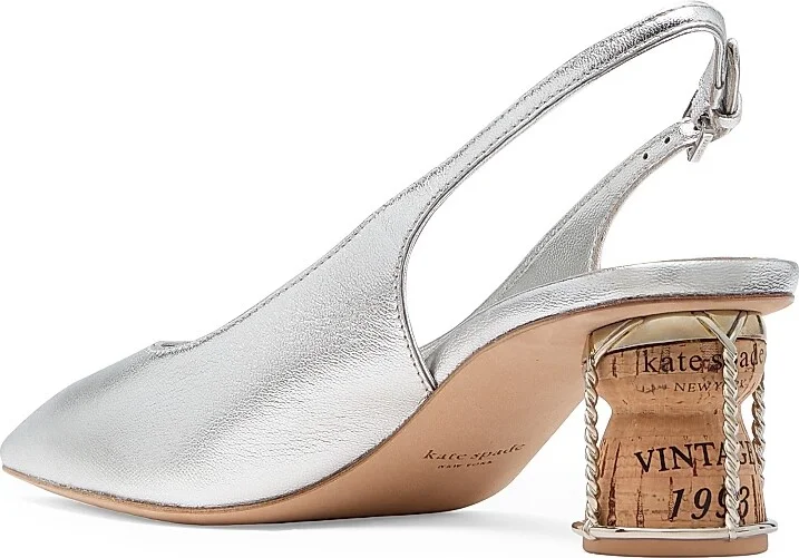Women's Soiree 60MM Metallic Leather Cork-Heel Pumps - Silver - Size 5 - Image 3