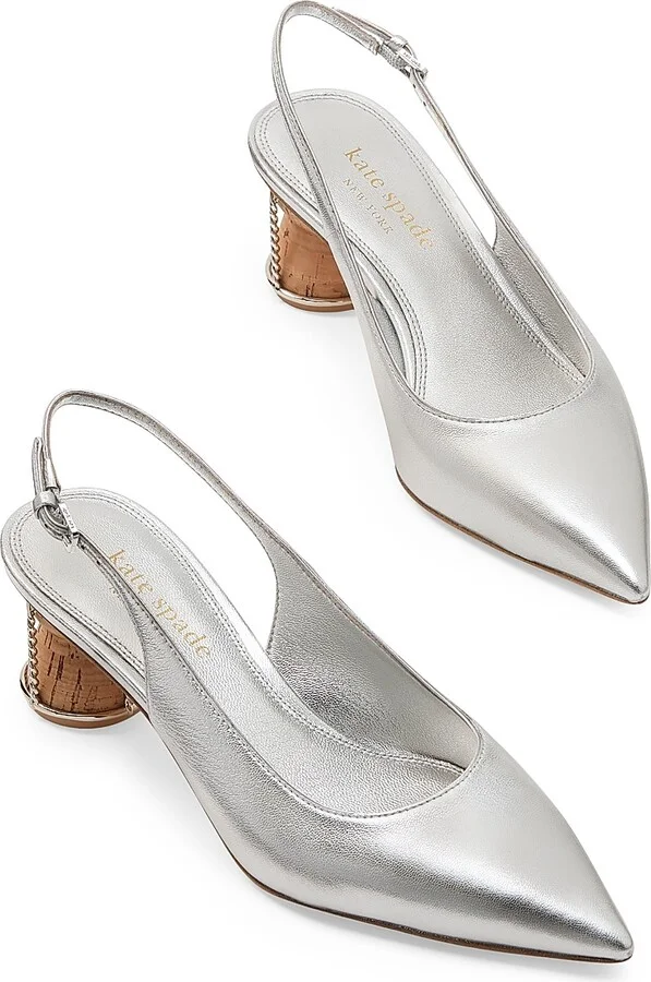 Women's Soiree 60MM Metallic Leather Cork-Heel Pumps - Silver - Size 5 - Image 5