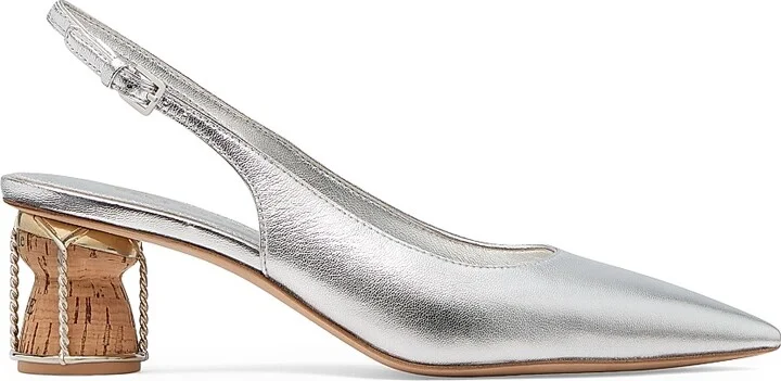 Women's Soiree 60MM Metallic Leather Cork-Heel Pumps - Silver - Size 5