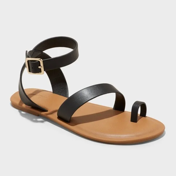Women's Sol Toe Loop Ankle Strap Sandals with Memory Foam Insole - Universal Thread™ : Open Toe, Textured Outsole
