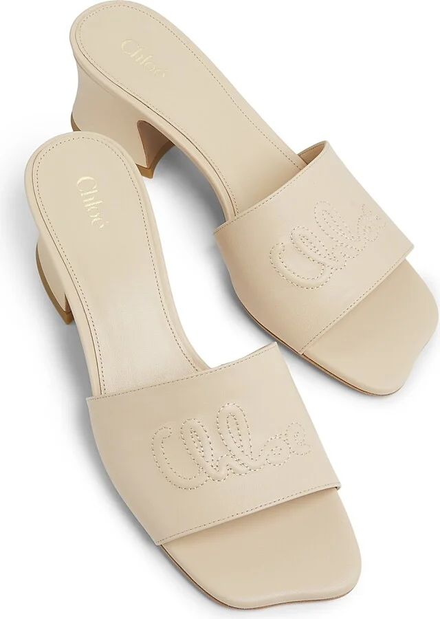 Women's Soleil Leather 55MM Heeled Mules - Sweet Beige - Size 5 - Image 4