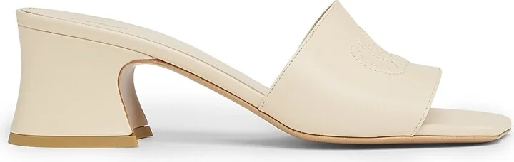 Women's Soleil Leather 55MM Heeled Mules - Sweet Beige - Size 5