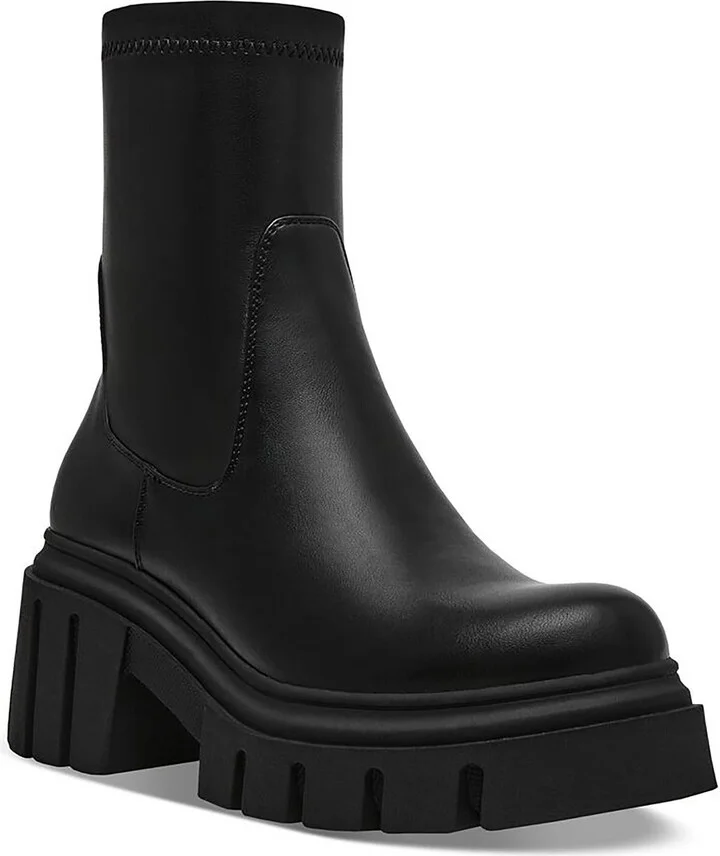 Womens Solid Faux Leather Motorcycle Boots