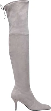 Women's Solid Tiemodel Taupe Suede Over-The-Knee Boot - Image 2