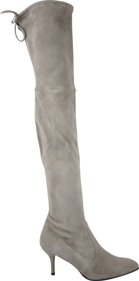 Women's Solid Tiemodel Taupe Suede Over-The-Knee Boot - Image 4