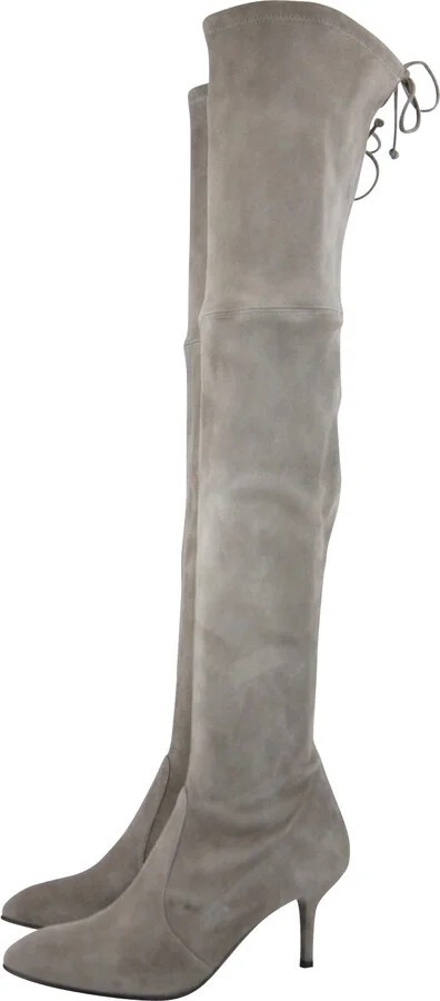 Women's Solid Tiemodel Taupe Suede Over-The-Knee Boot - Image 5