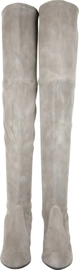 Women's Solid Tiemodel Taupe Suede Over-The-Knee Boot - Image 6