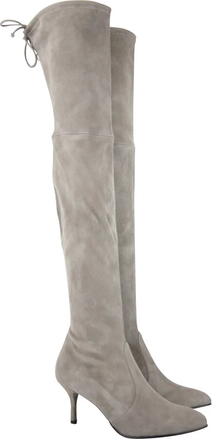 Women's Solid Tiemodel Taupe Suede Over-The-Knee Boot - Image 7