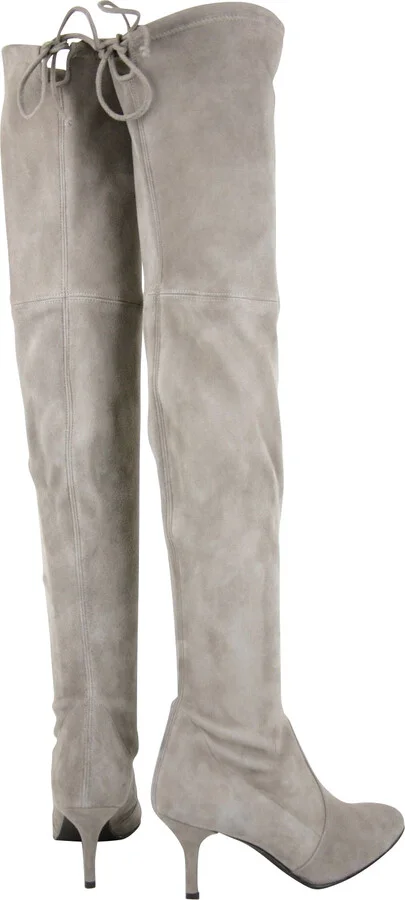 Women's Solid Tiemodel Taupe Suede Over-The-Knee Boot - Image 8
