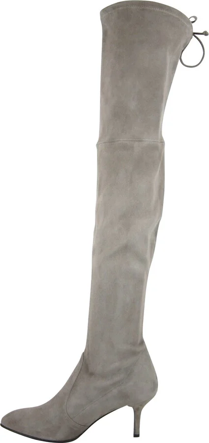 Women's Solid Tiemodel Taupe Suede Over-The-Knee Boot - Image 10