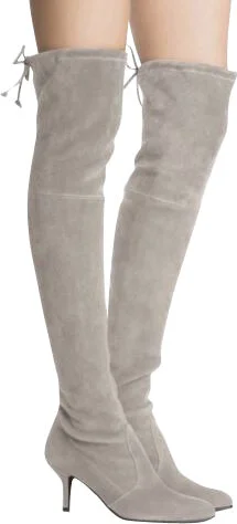 Women's Solid Tiemodel Taupe Suede Over-The-Knee Boot