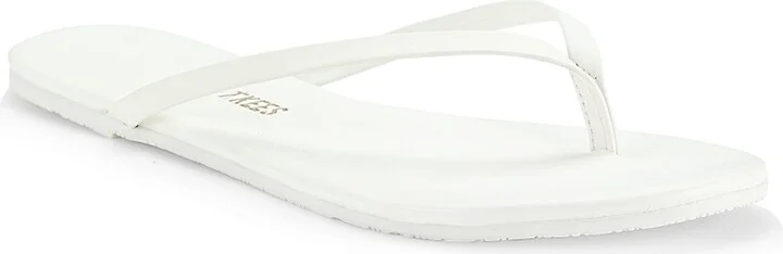 Women's Solids Leather Flip Flops - White - Size 5 - Image 2