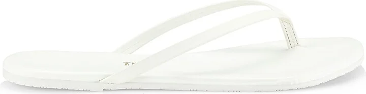 Women's Solids Leather Flip Flops - White - Size 5