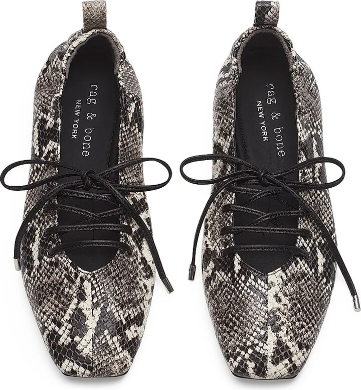 Women's Sophia Snakeskin-Printed Leather Ballet Flats - White - Size 5 - Image 4