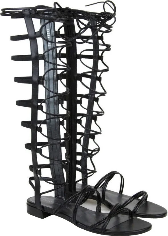 Women's Sparta Black Leather Gladiator Boots - Image 2