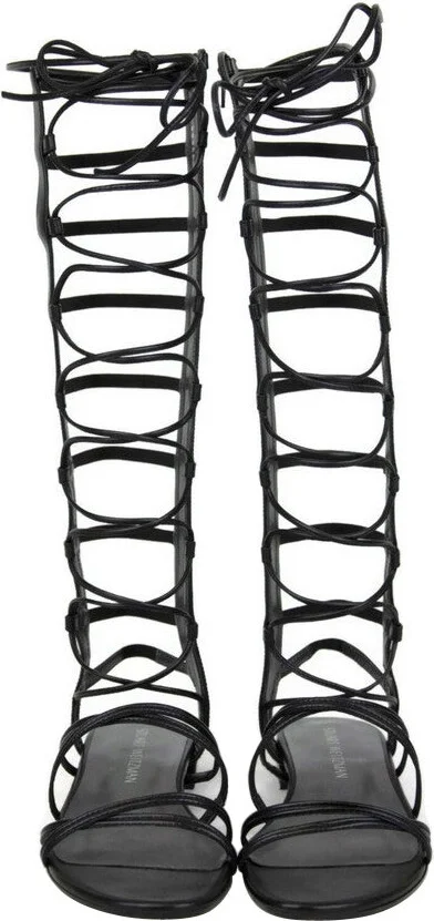 Women's Sparta Black Leather Gladiator Boots - Image 3