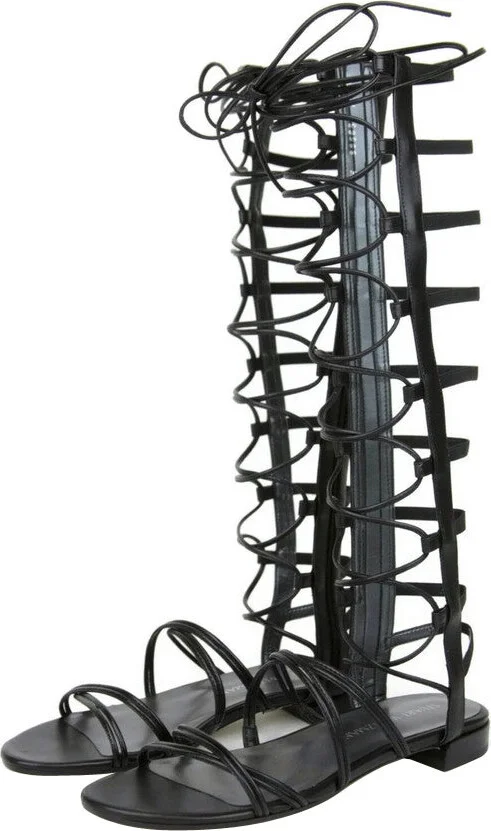 Women's Sparta Black Leather Gladiator Boots - Image 4