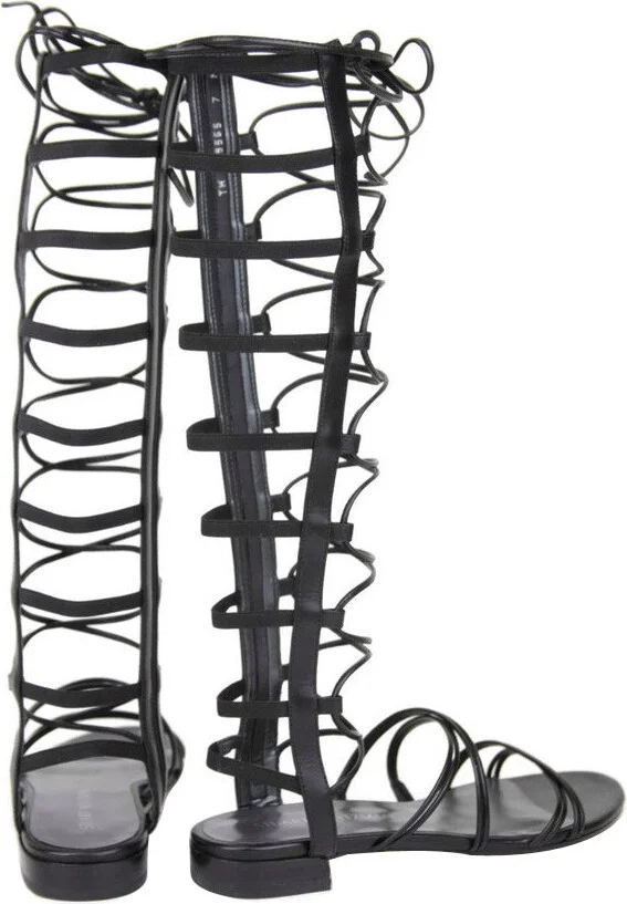 Women's Sparta Black Leather Gladiator Boots - Image 5