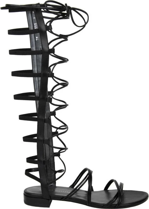 Women's Sparta Black Leather Gladiator Boots - Image 6