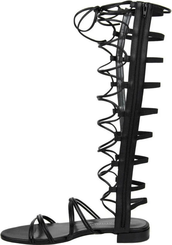 Women's Sparta Black Leather Gladiator Boots - Image 7