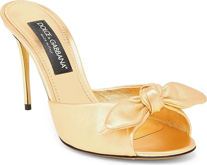 Women's Special Opportunities Bow Leather Stiletto-Heel Sandals - Oro - Size 5 - Image 2