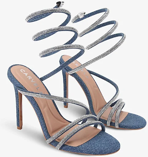 Womens Spiral Crystal-Embellished Denim Heeled Sandals Eur 41 / 8 Uk Women - Image 2