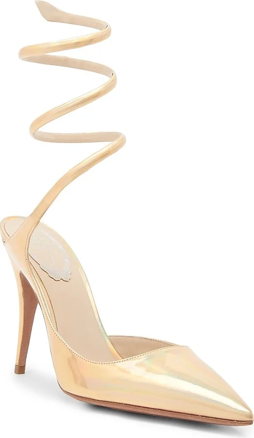 Women's Spiral Wrap 100MM Stiletto Heels - Gold Laser Calf - Size 6 - Image 2