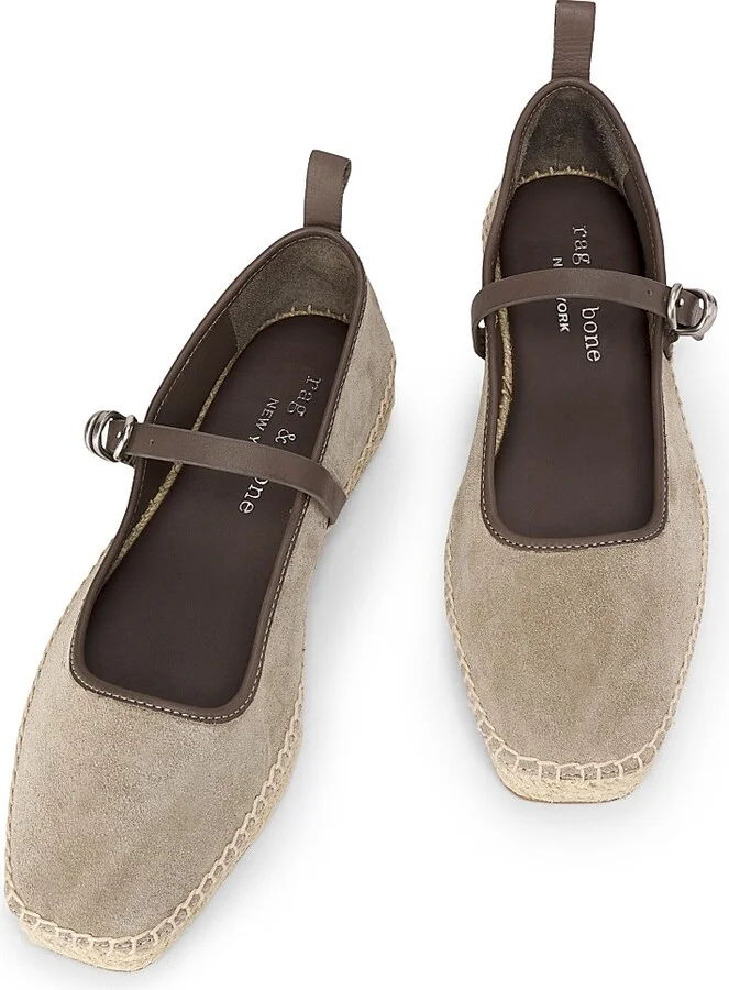 Women's Spire Leather Mary Jane Espadrilles - Warm Stone Suede - Size 5 - Image 4