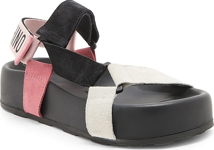 Women's Sporty Leather Sandals - White Black Pink - Size 6 - Image 2