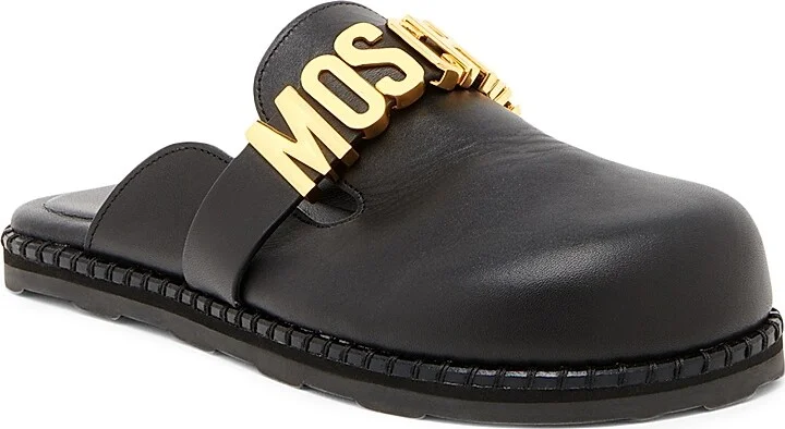 Women's Sporty Logo-Accented Leather Mules - Black - Size 5 - Image 2