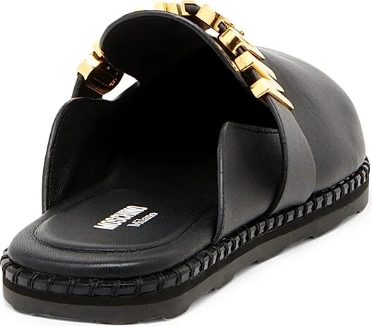 Women's Sporty Logo-Accented Leather Mules - Black - Size 5 - Image 3